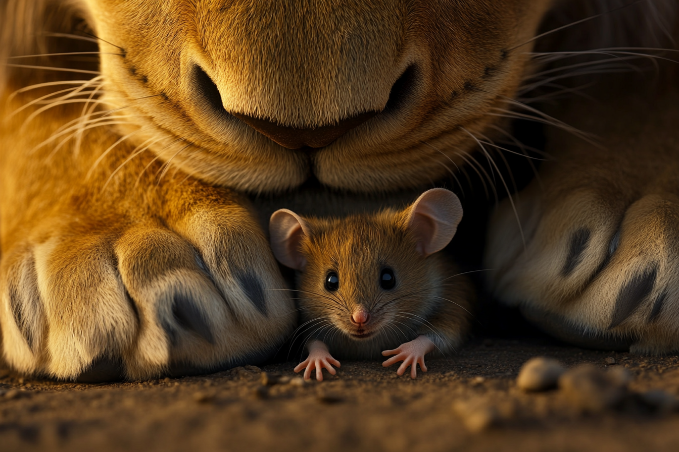 A mouse captured by a lion | Source: Midjourney