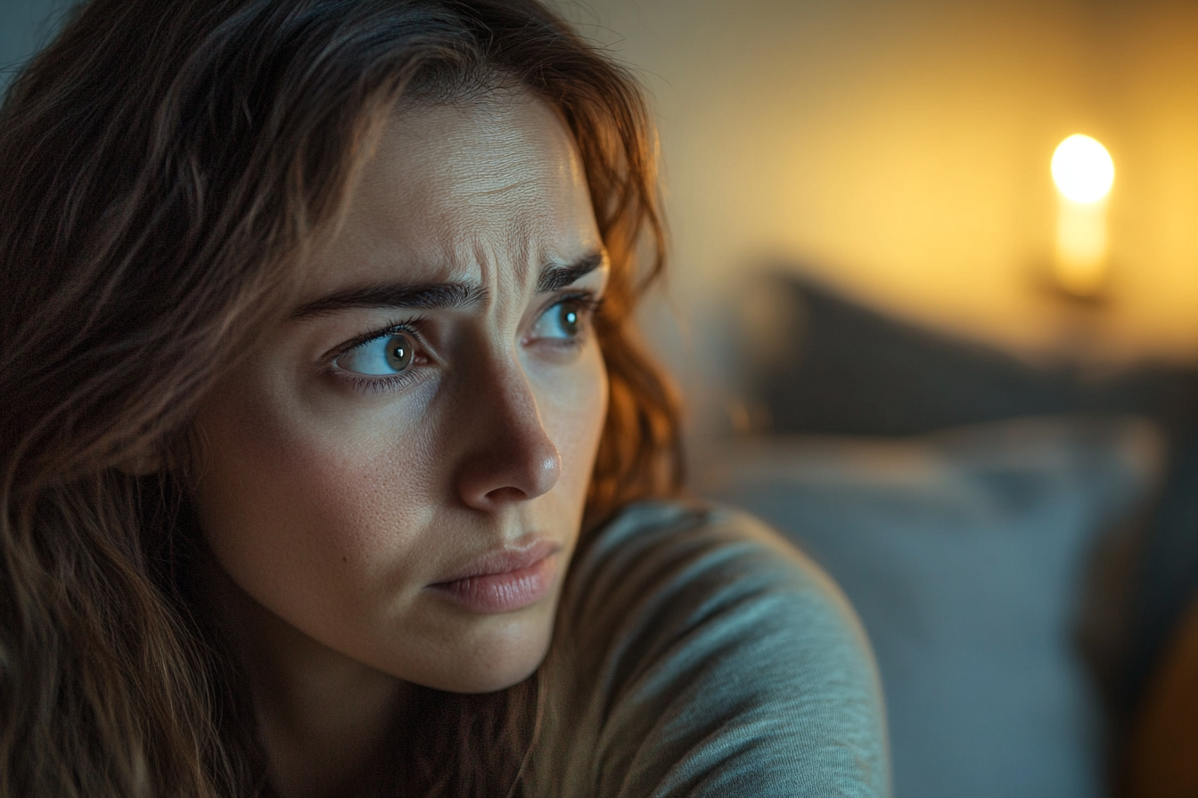 A determined-looking woman in a bedroom | Source: Midjourney