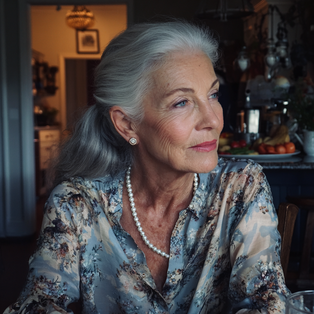 An older woman sitting at a table | Source: Midjourney