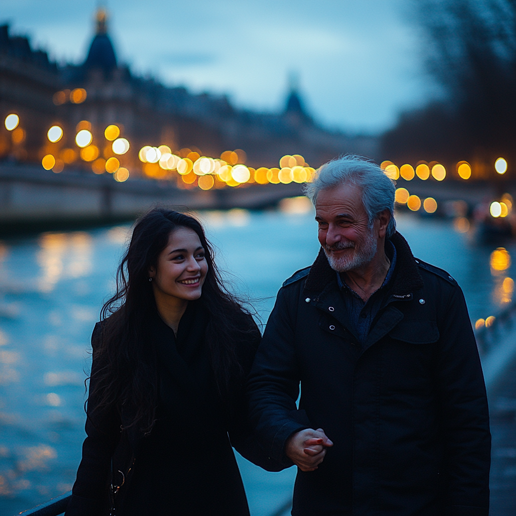 A happy woman walking with her father-in-law | Source: Midjourney