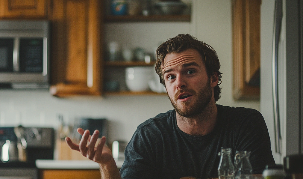 A man speaking during dinner at home | Source: Midjourney