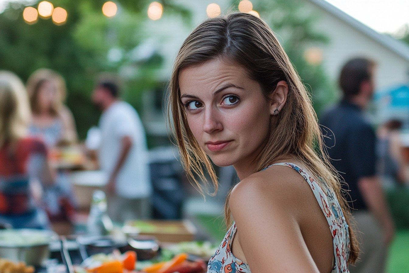 A woman at a neighborhood get-together | Source: Midjourney