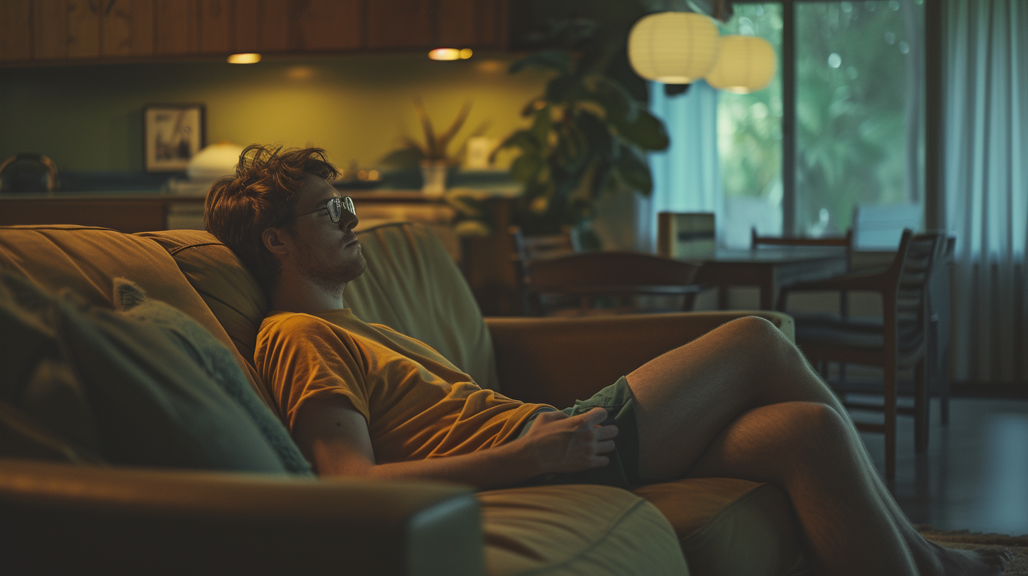 A man sitting on a couch | Source: Midjourney