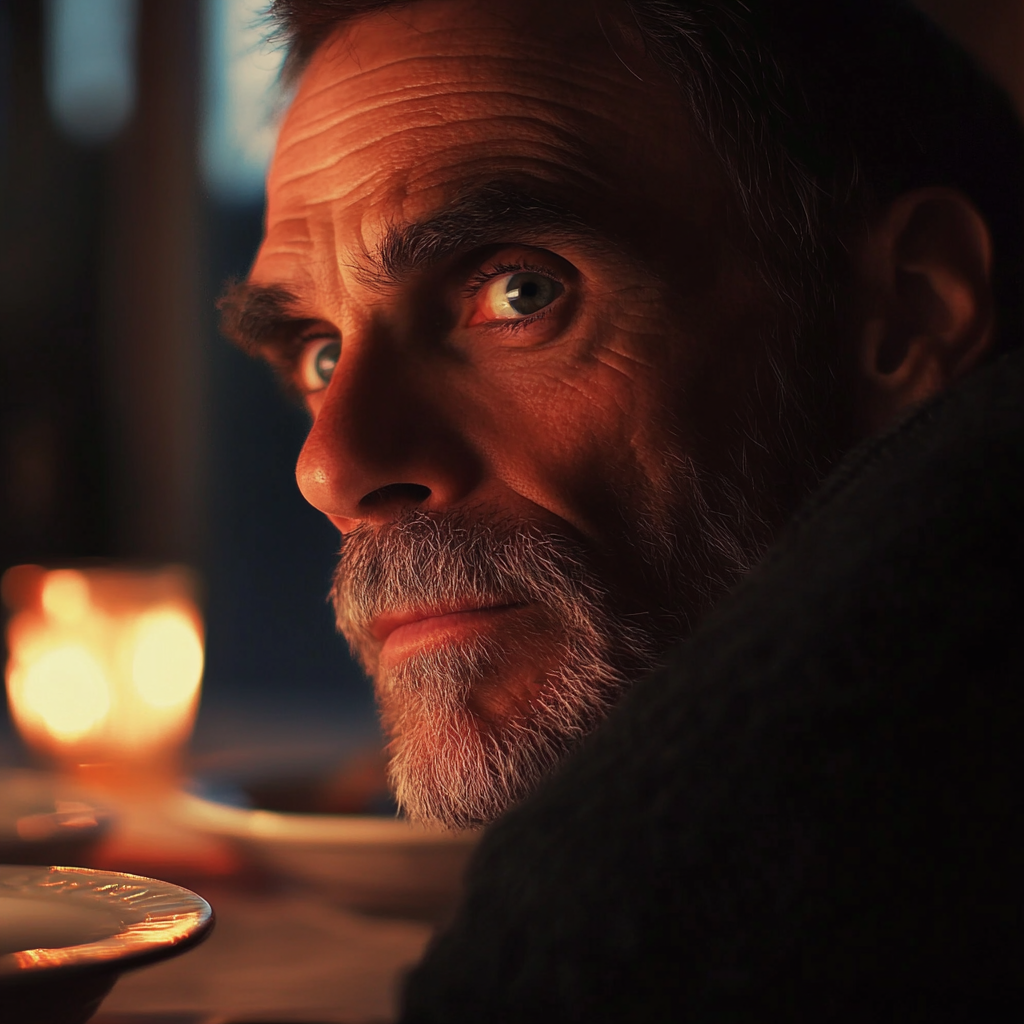 A man sitting for dinner in his house | Source: Midjourney