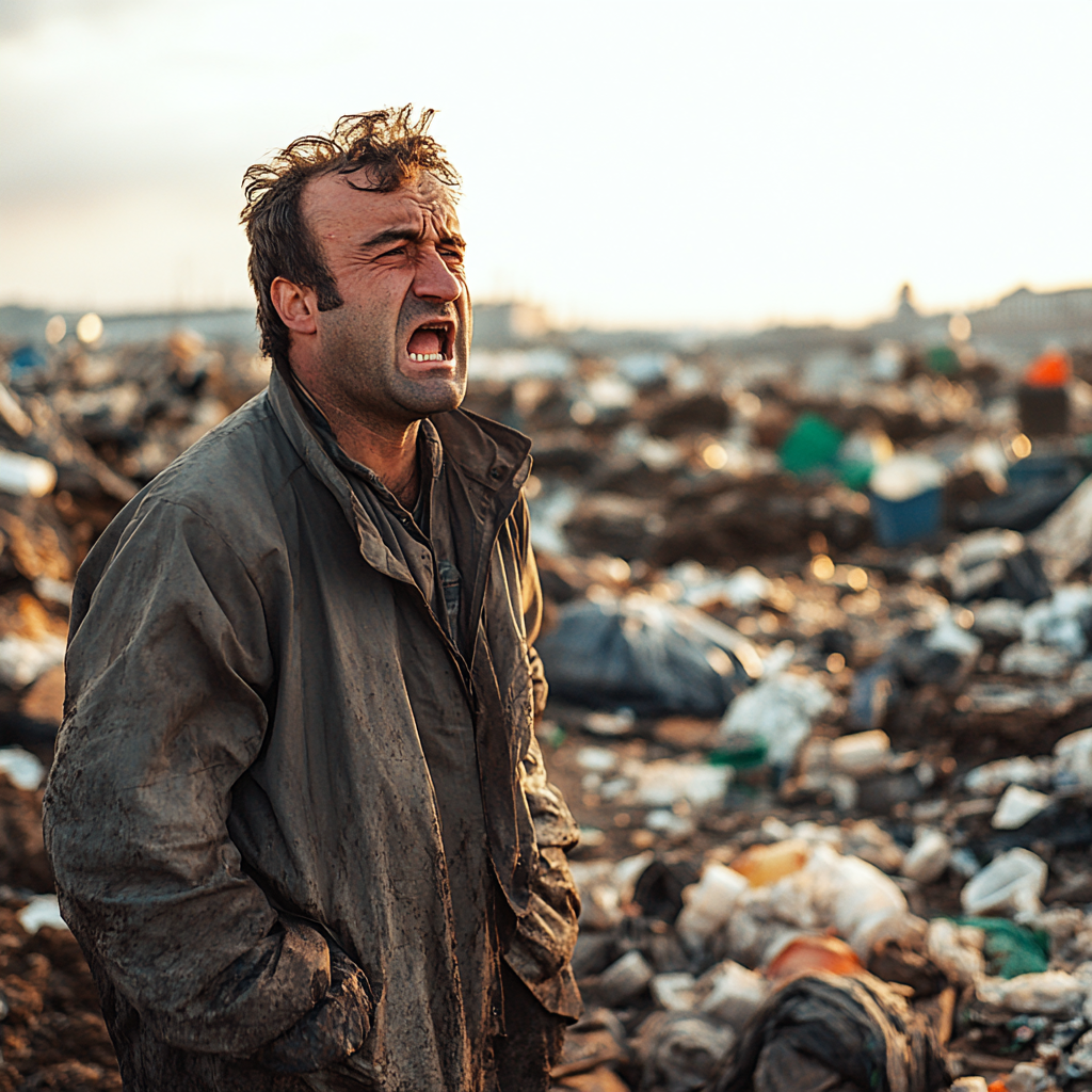 An angry man standing at a trash dump | Source: Midjourney