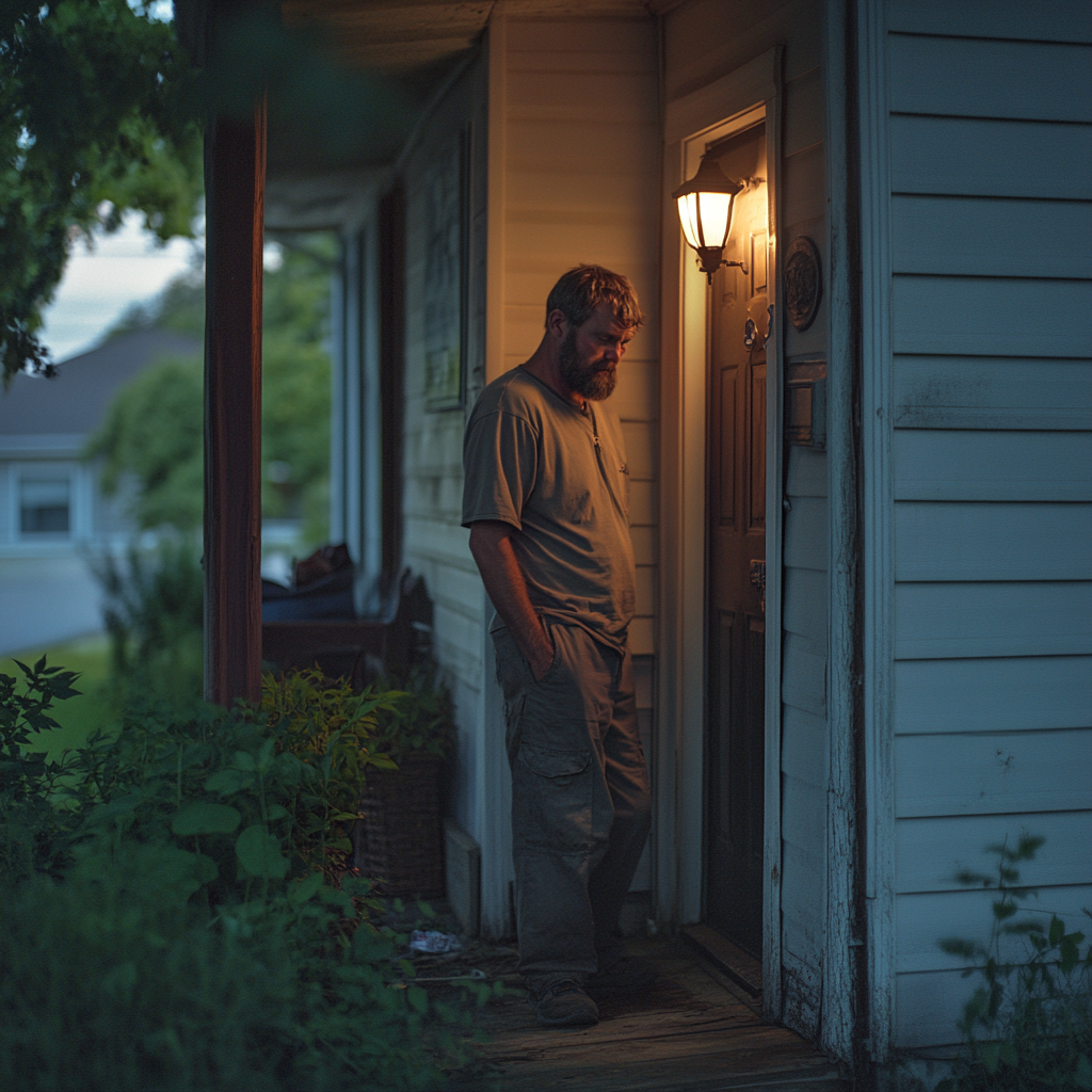 A man in front of a front door | Source: Midjourney