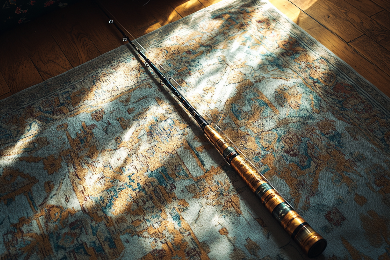 A fishing rod on a rug | Source: Midjourney