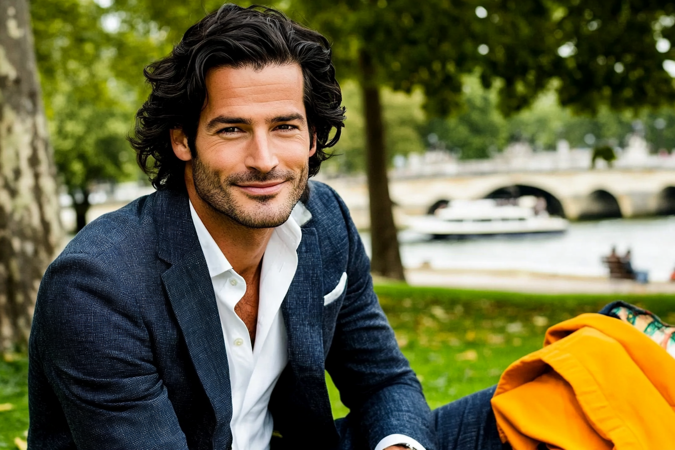 A handsome man sitting on the grass in a park | Source: Midjourney