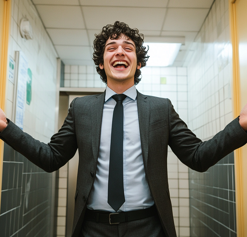 A man bragging in a bathroom | Source: Midjourney