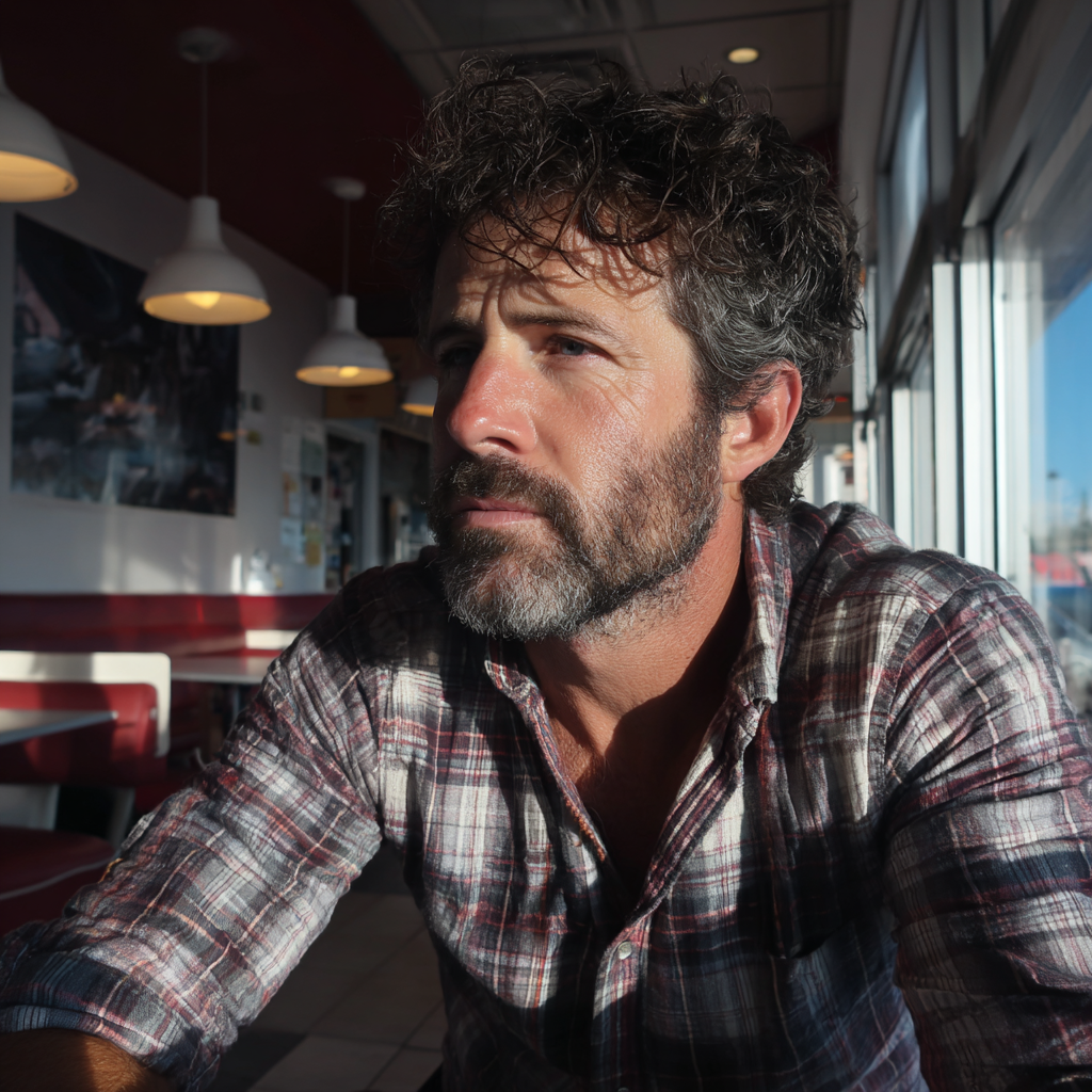 A pensive man sitting in a diner | Source: Midjourney