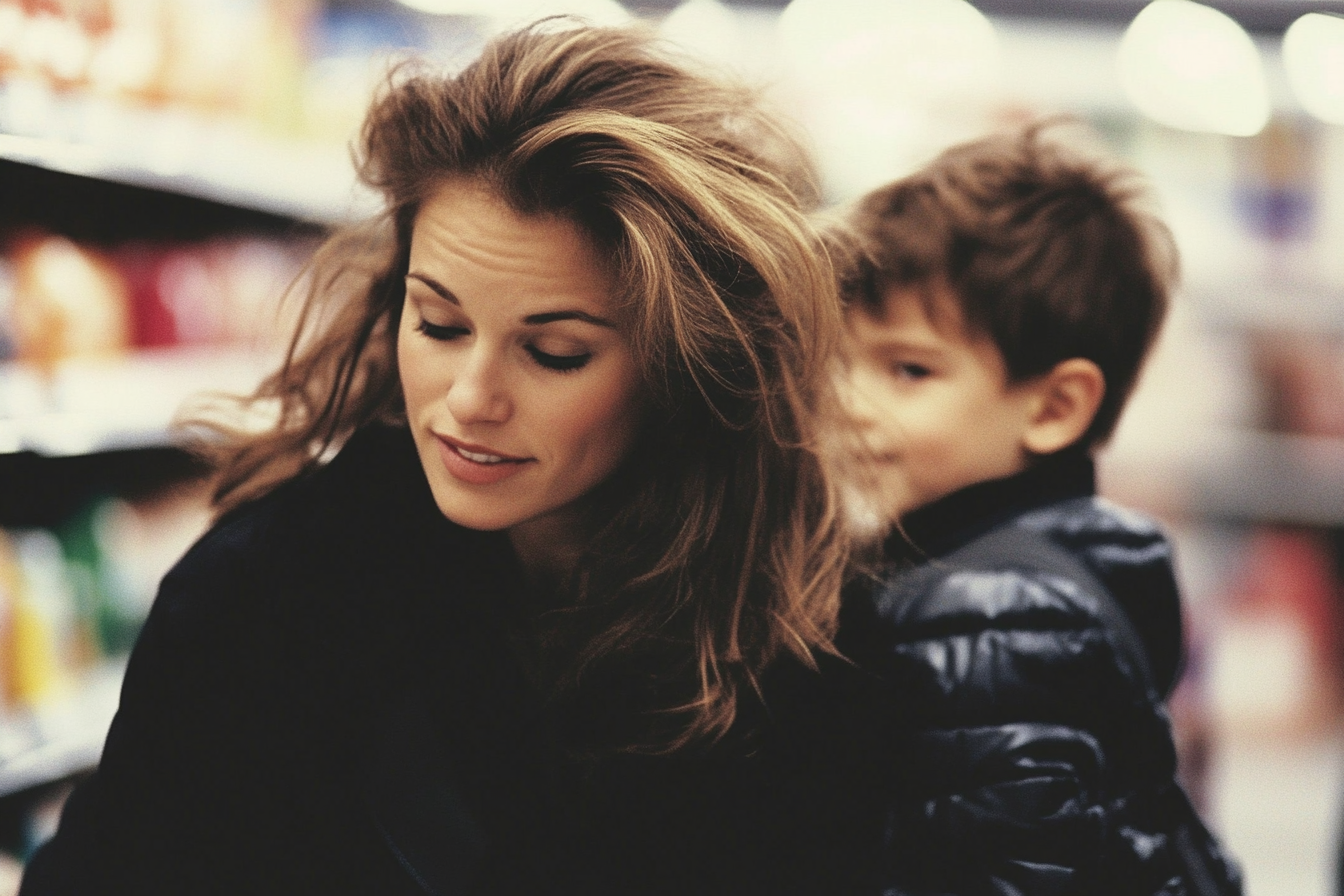 A woman and her son in a supermarket | Source: Midjourney