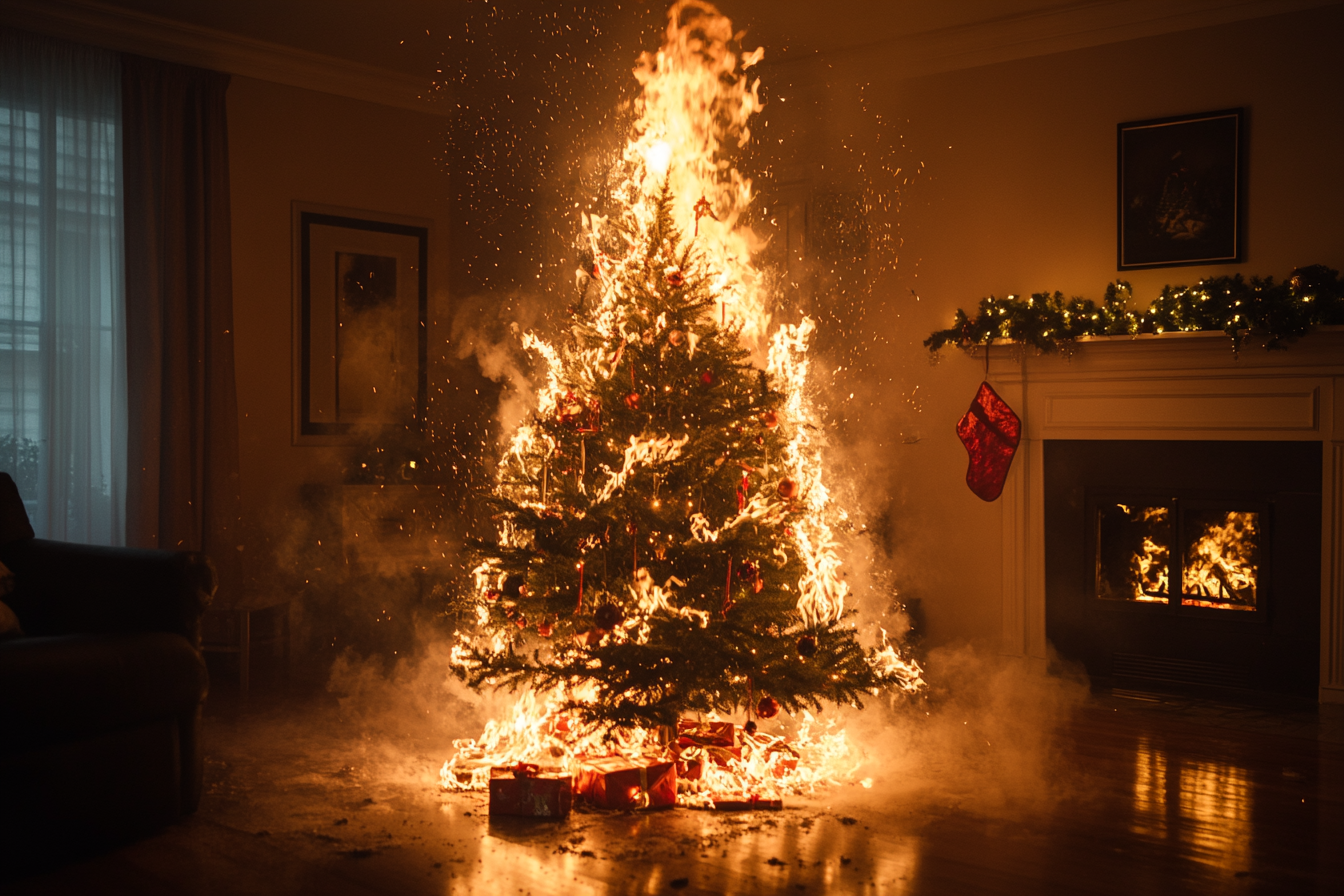 A Christmas tree on fire | Source: Midjourney