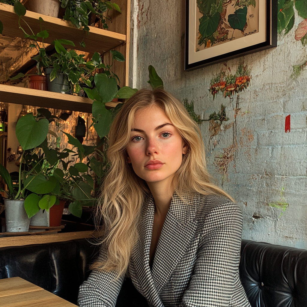 A woman sitting in a coffee shop | Source: Midjourney