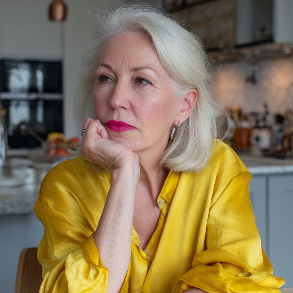 An older woman sitting at a table | Source: Midjourney