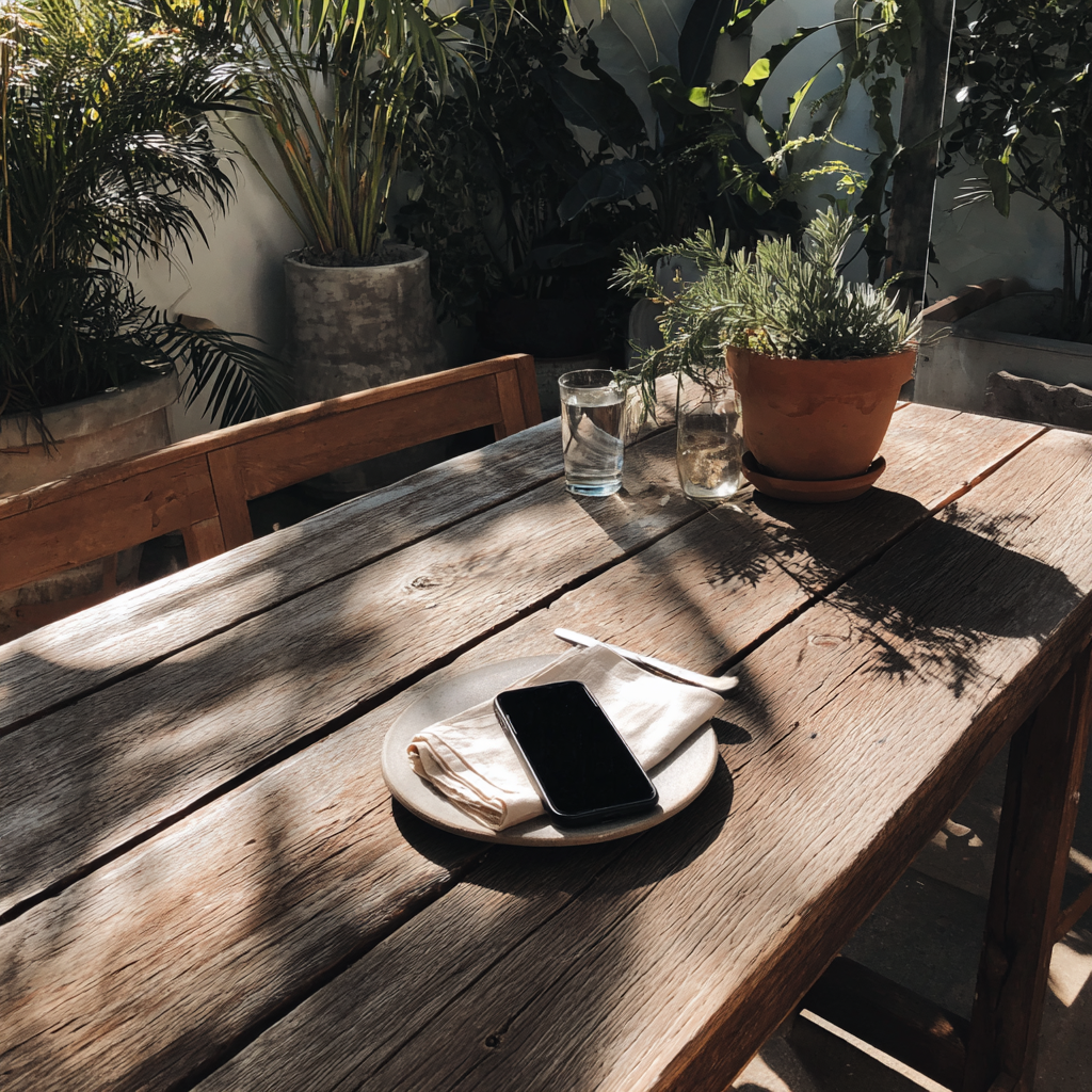 A cellphone on an outdoor table | Source: Midjourney