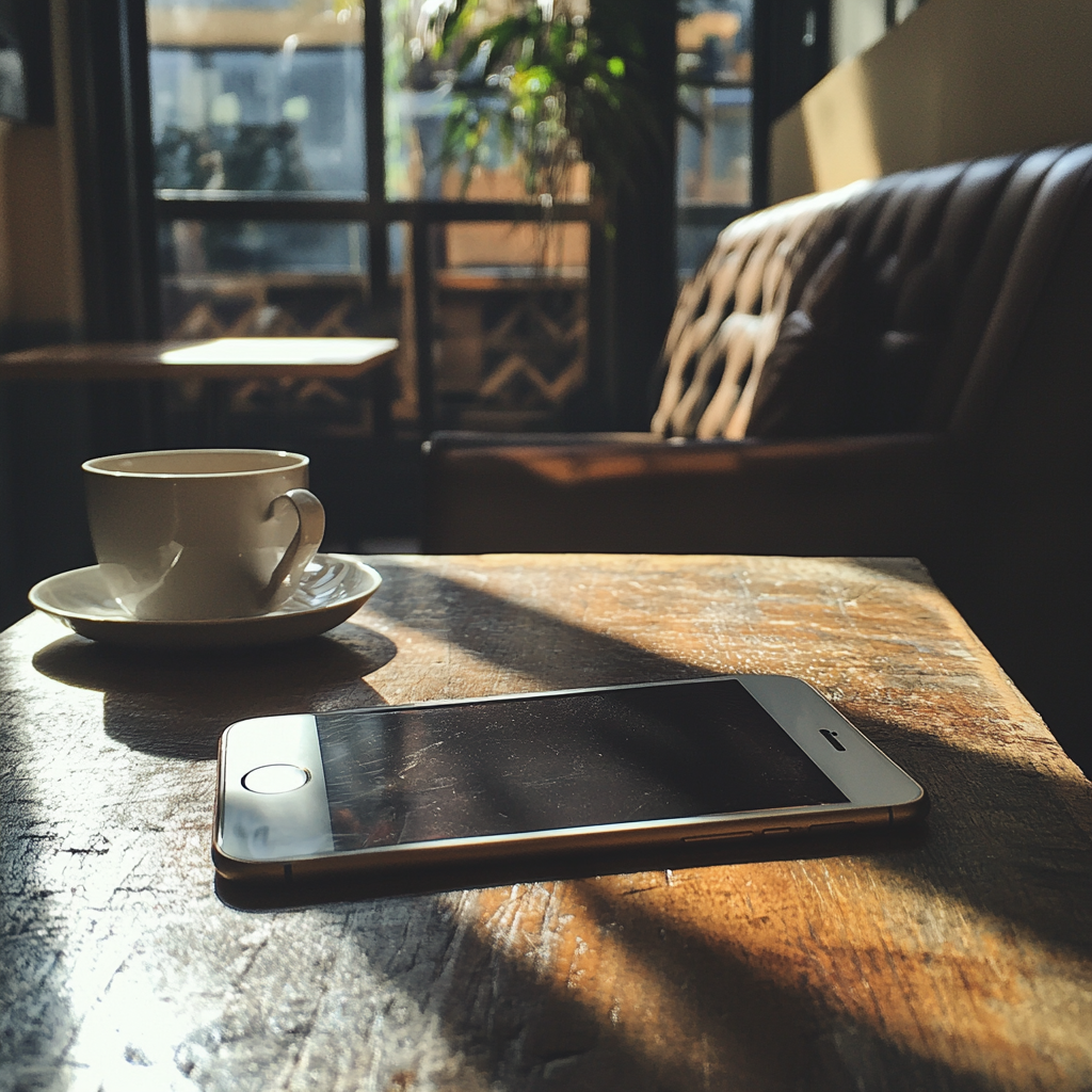 A cellphone on a table | Source: Midjourney