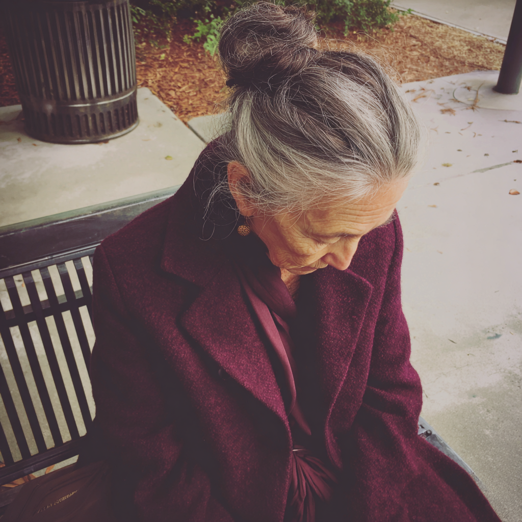 An older woman looking down at her lap | Source: Midjourney