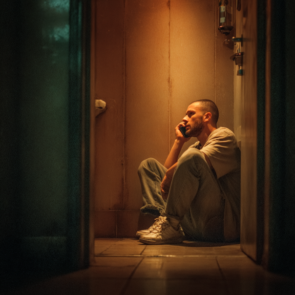 A man making a phone call in a bathroom | Source: Midjourney