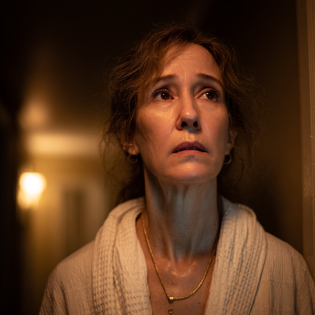 A woman standing in a hallway at night | Source: Midjourney