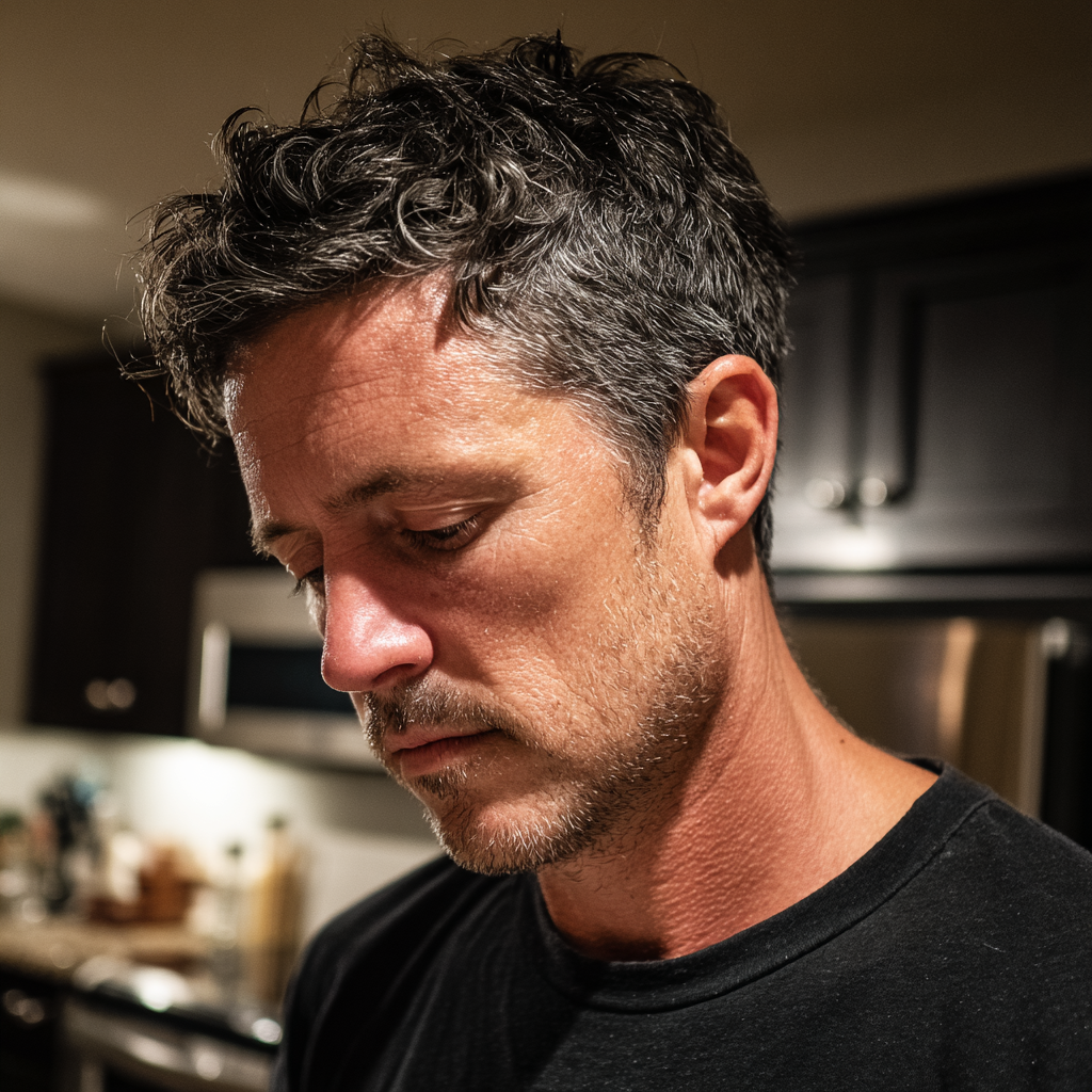 A pensive man standing in a kitchen | Source: Midjourney