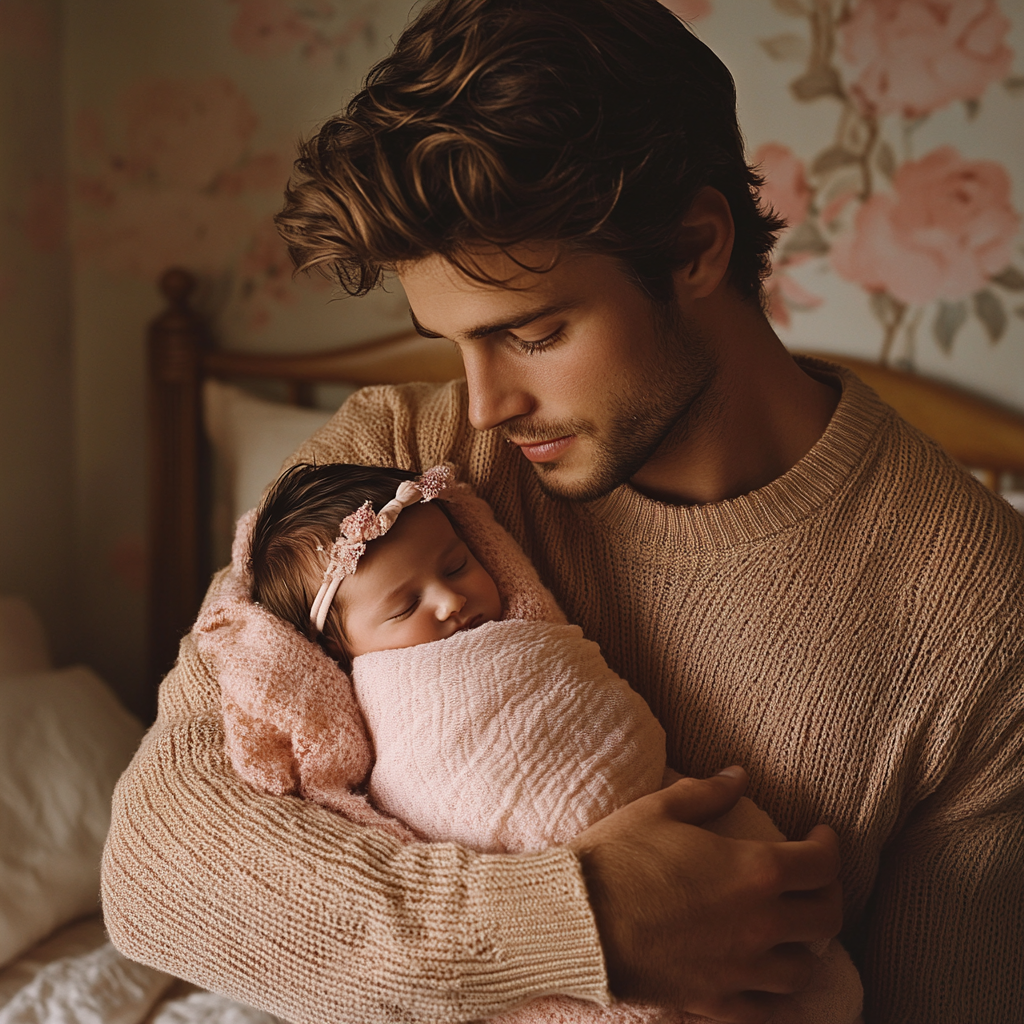 A man holding his daughter | Source: Midjourney