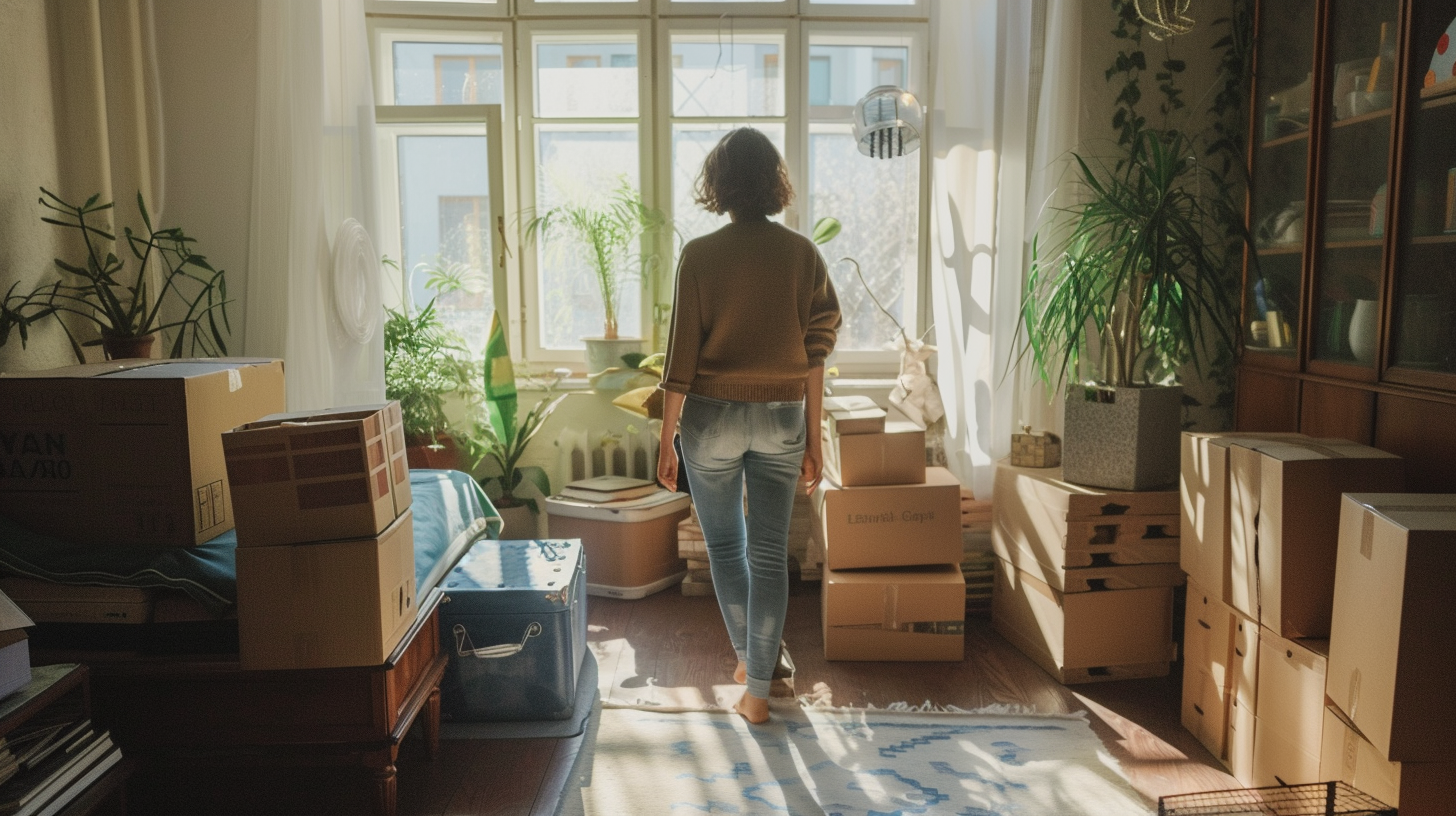 Une femme entourée de cartons | Source : Midjourney