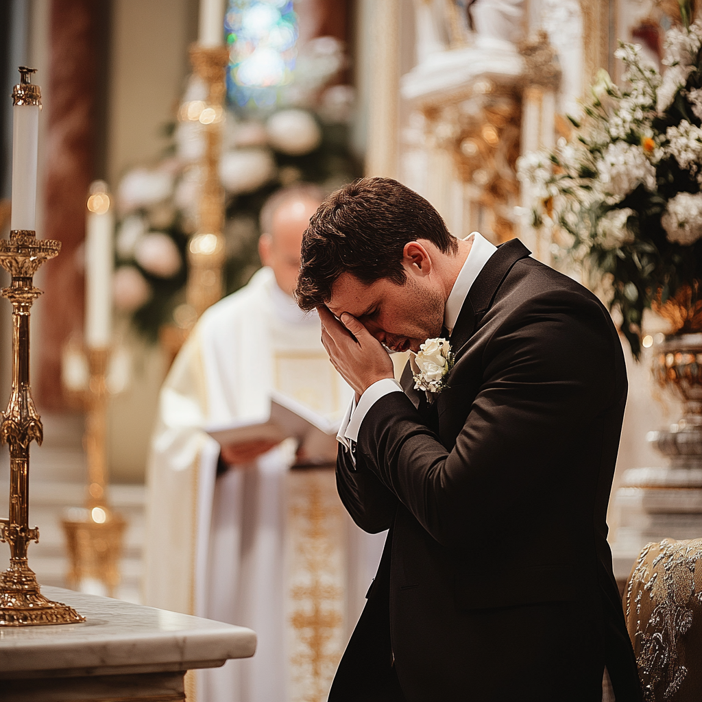 A sad groom at a wedding | Source: Midjourney