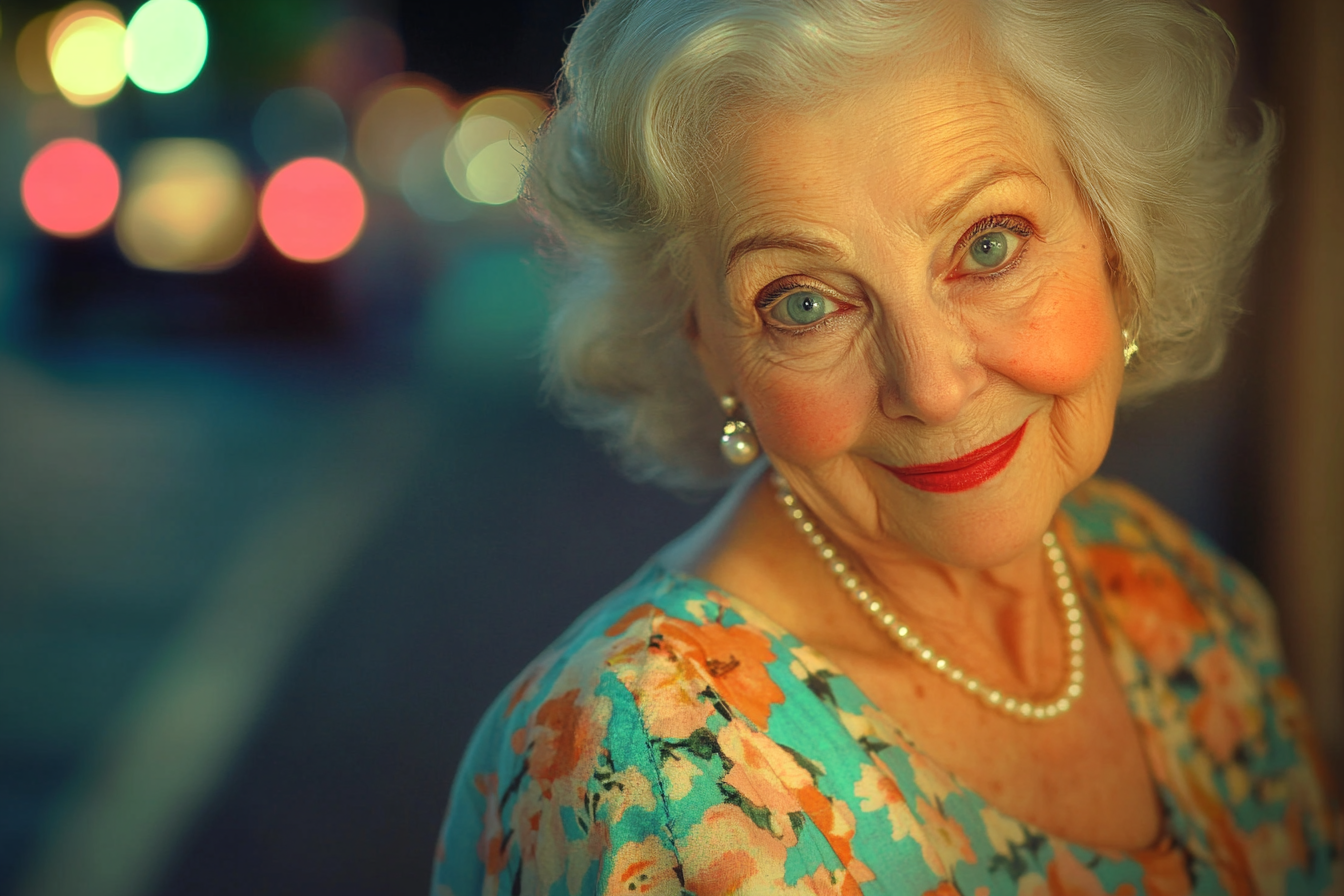 An elderly woman smiling at someone | Source: Midjourney