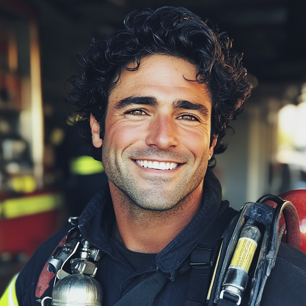 A smiling firefighter | Source: Midjourney