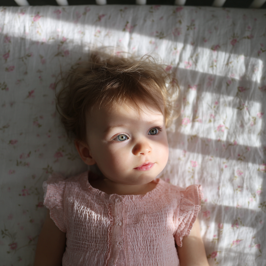 A baby girl in a crib | Source: Midjourney