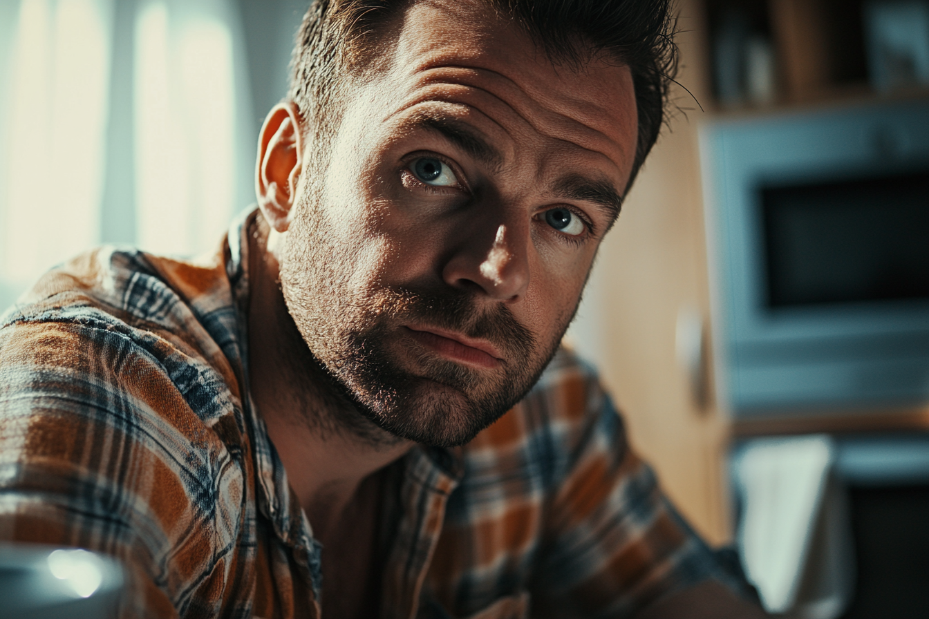 A determined man sitting in his kitchen | Source: Midjourney