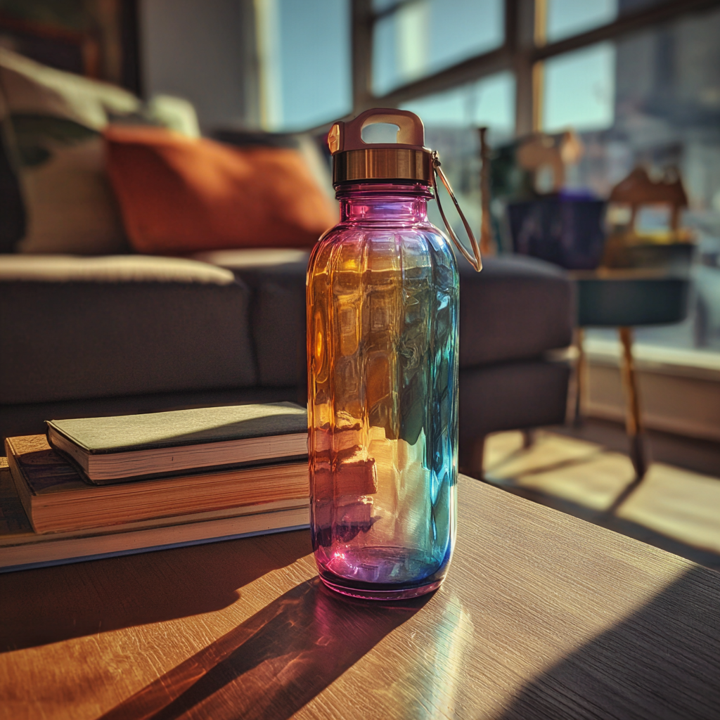 An empty water bottle on a table | Source: Midjourney