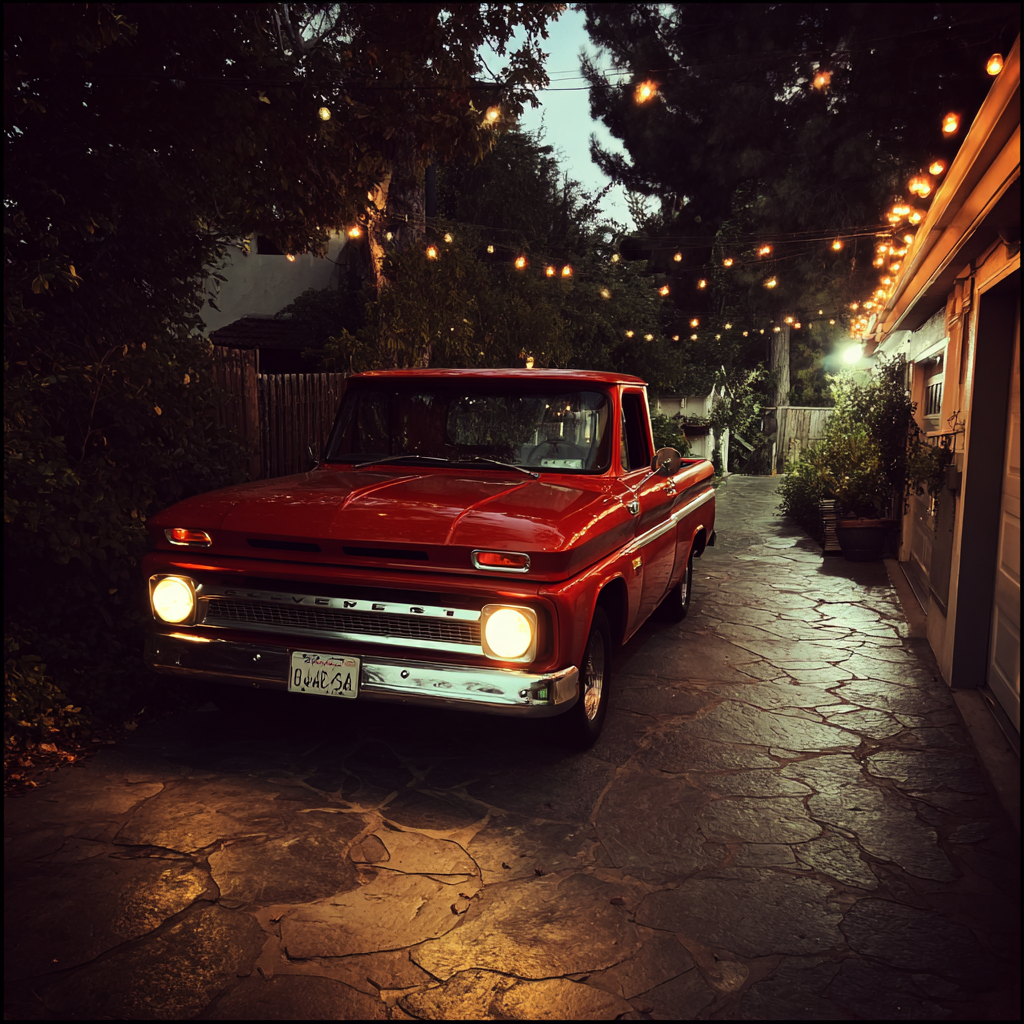 A pick-up truck in a driveway | Source: Midjourney