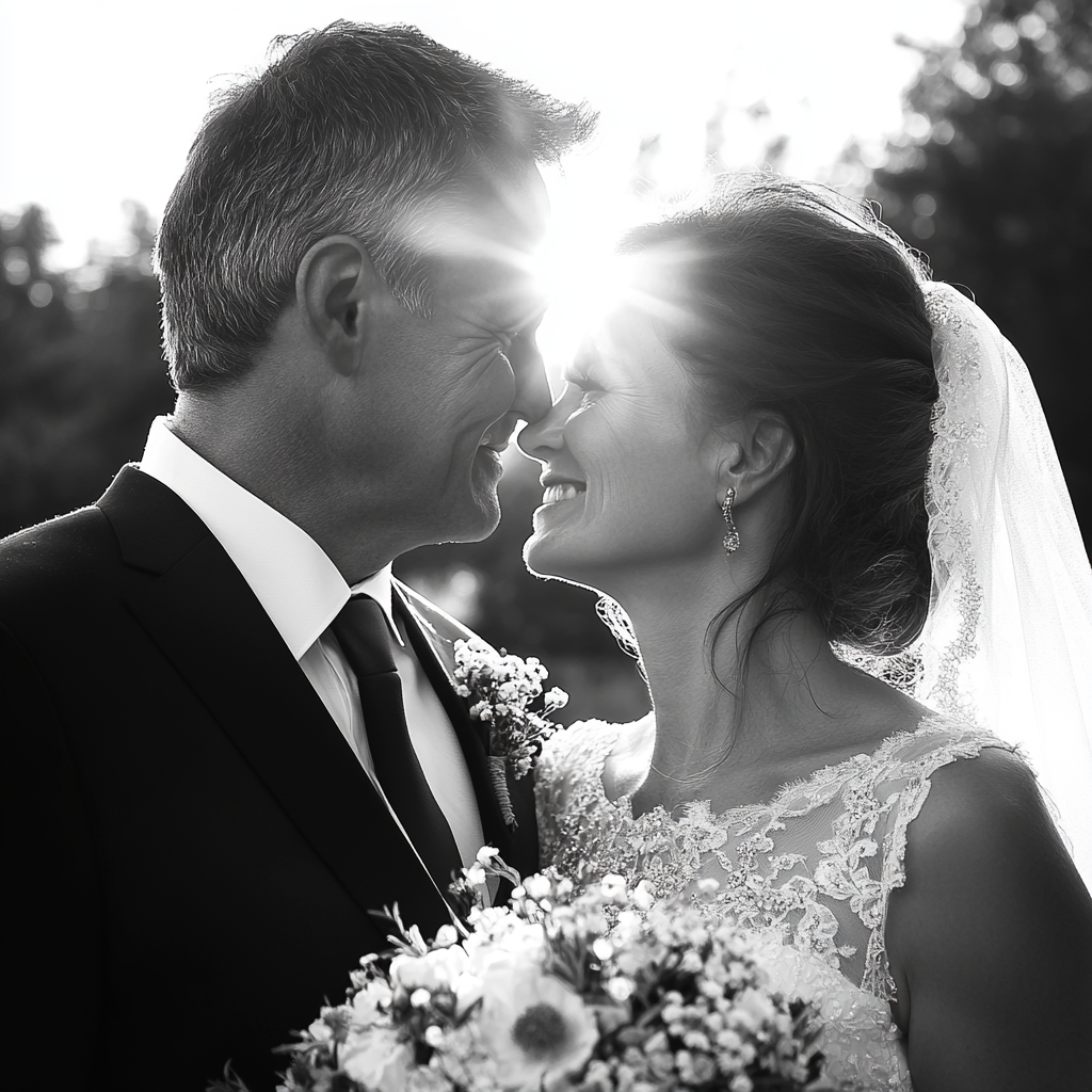 A middle-aged couple on their wedding day | Source: Midjourney