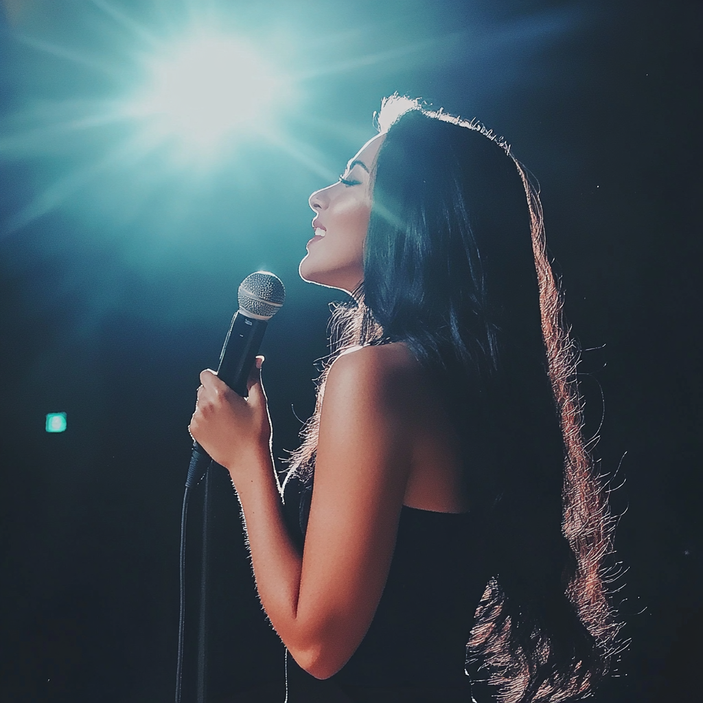 A woman holding a microphone | Source: Midjourney