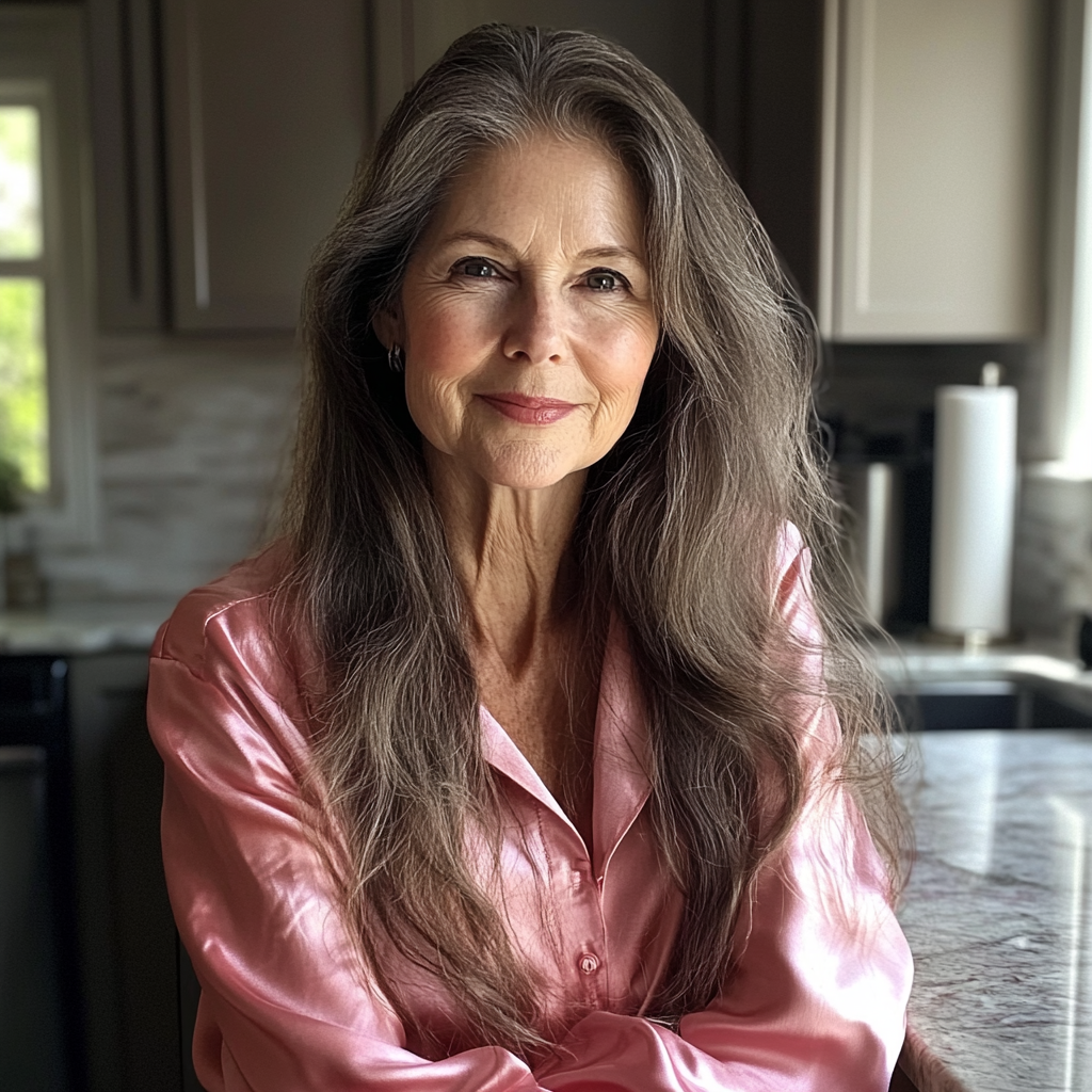 A smiling older woman in a kitchen | Source: Midjourney