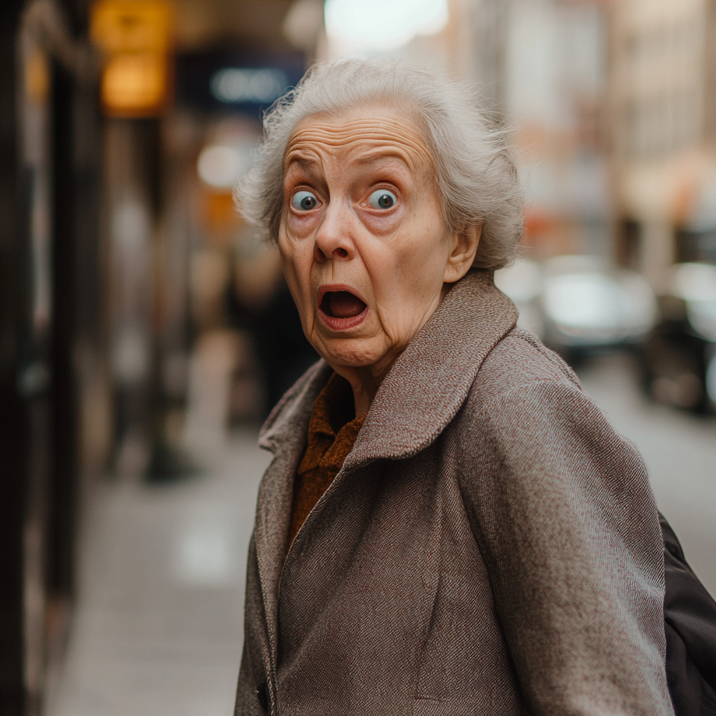 A shocked woman on the street | Source: Midjourney