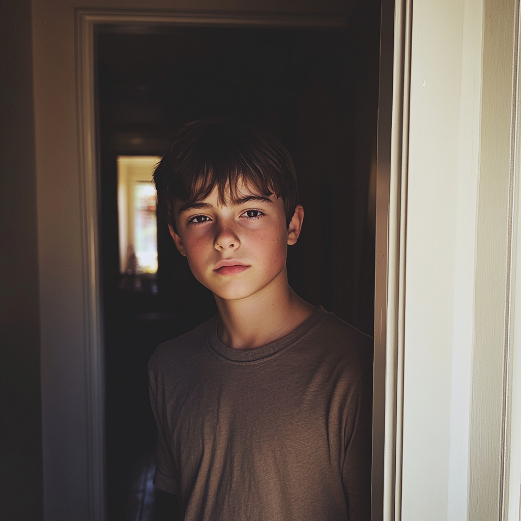 A boy standing in a doorway | Source: Midjourney