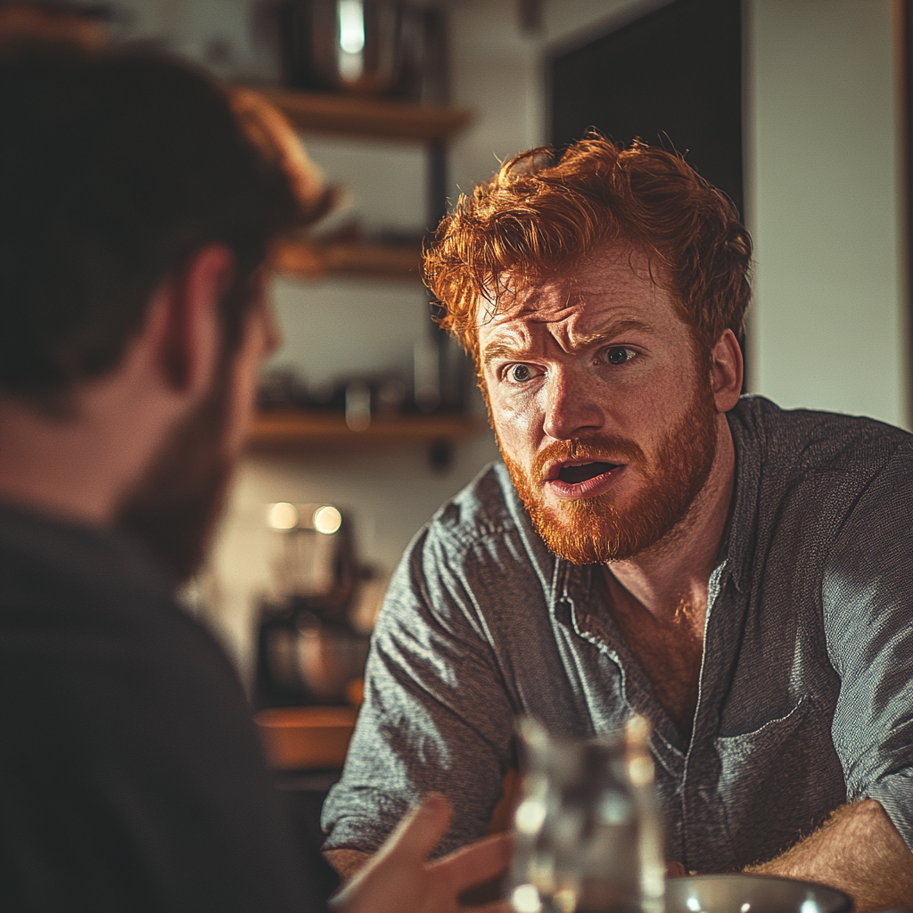 An irritated man talking to his friend | Source: Midjourney