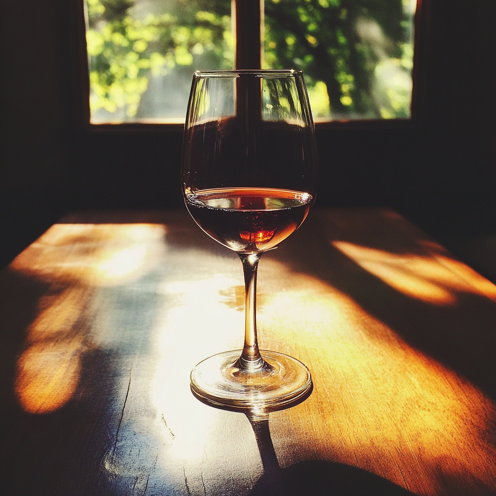 Un verre de vin sur une table | Source : Midjourney