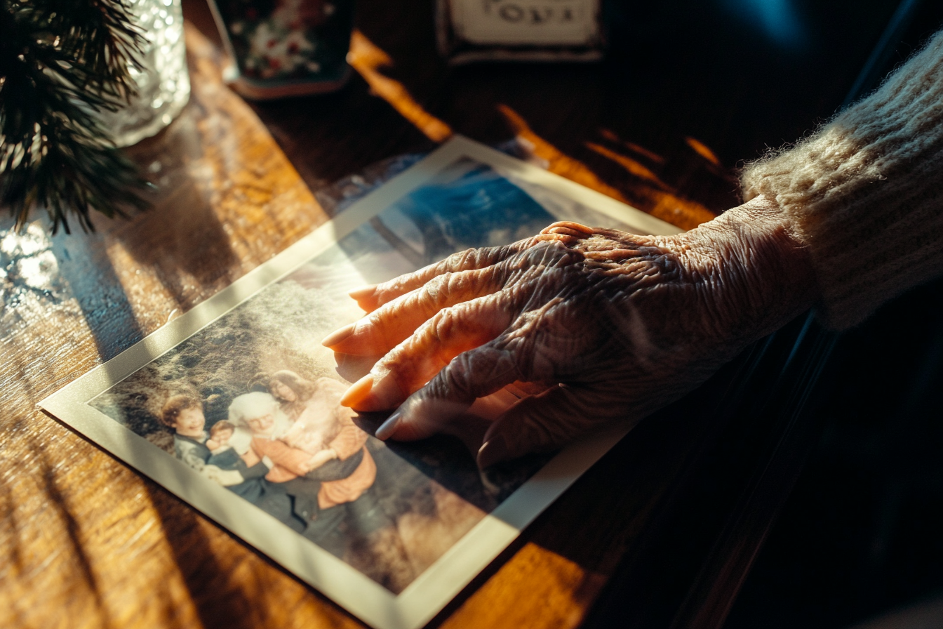 Woman's hand slamming a photo on a kitchen table | Source: Midjourney