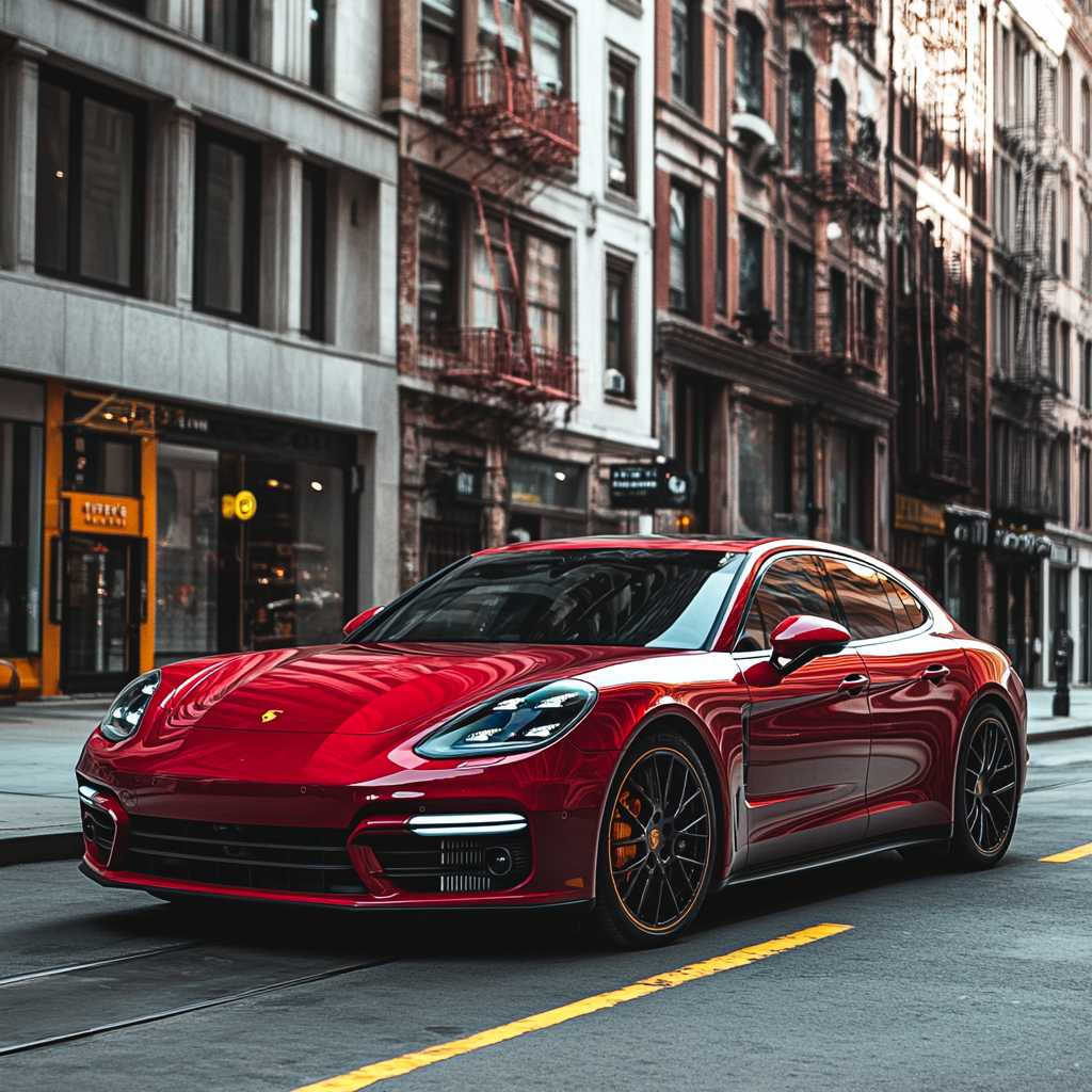 A sleek, brand-new red Porsche | Source: Midjourney