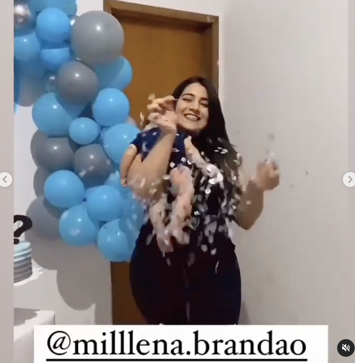 Millena Brandao pops the balloon and silver confetti come out | Source: Instagram.com/milllena.brandao