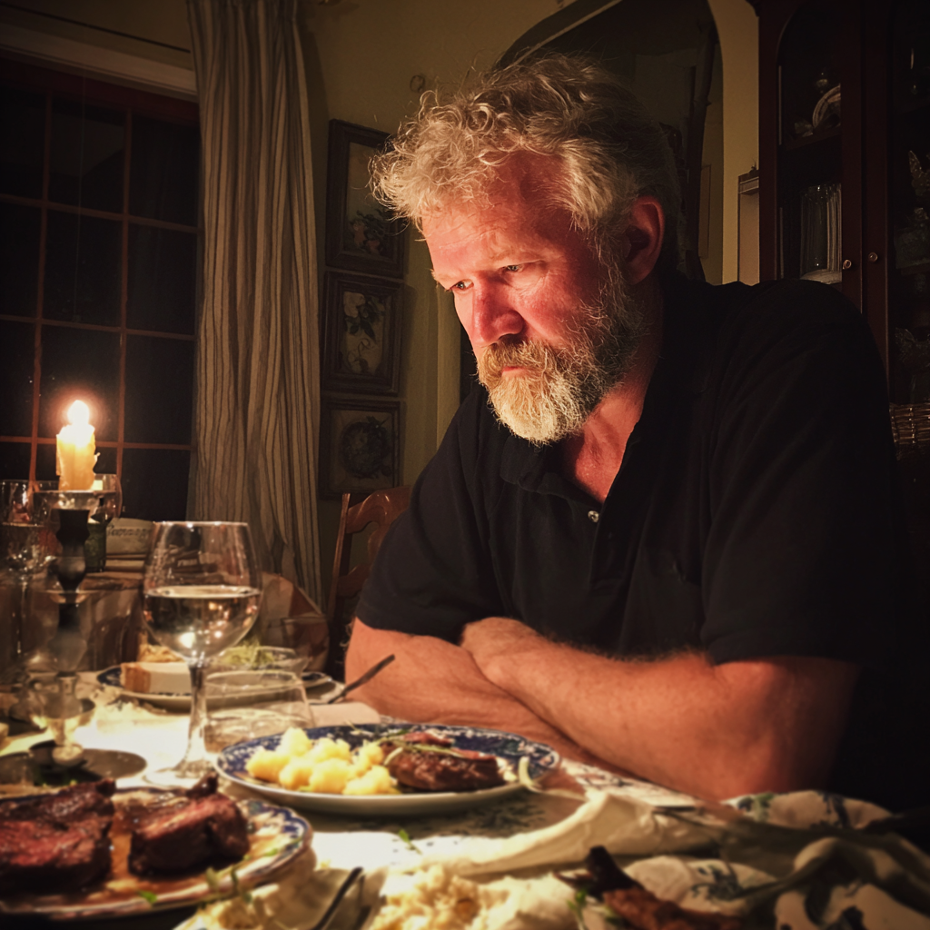 An older man sitting at a dining table | Source: Midjourney