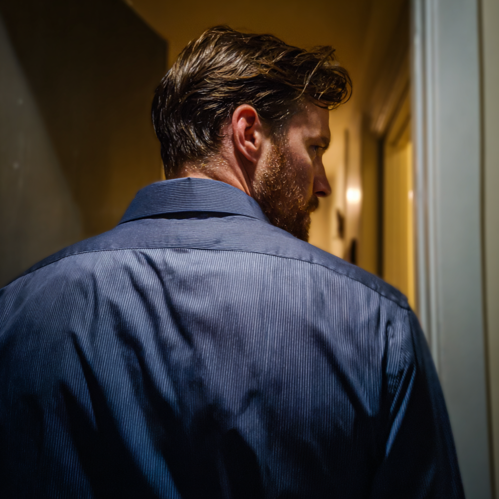A man walking out of an apartment | Source: Midjourney