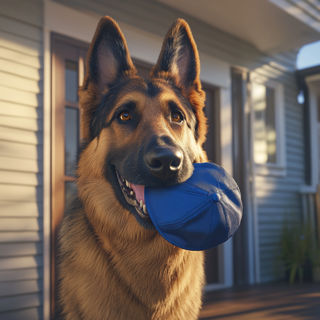 A dog holding a baseball cap | Source: Midjourney