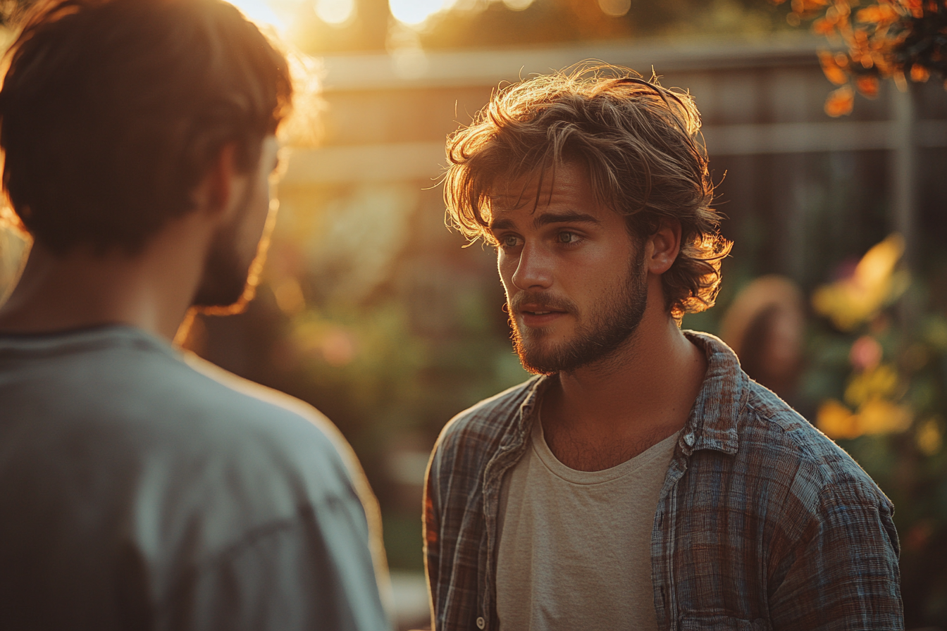 Hombres conversando seriamente | Fuente: Midjourney