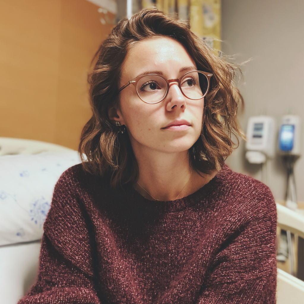 A woman sitting in a hospital room | Source: Midjourney