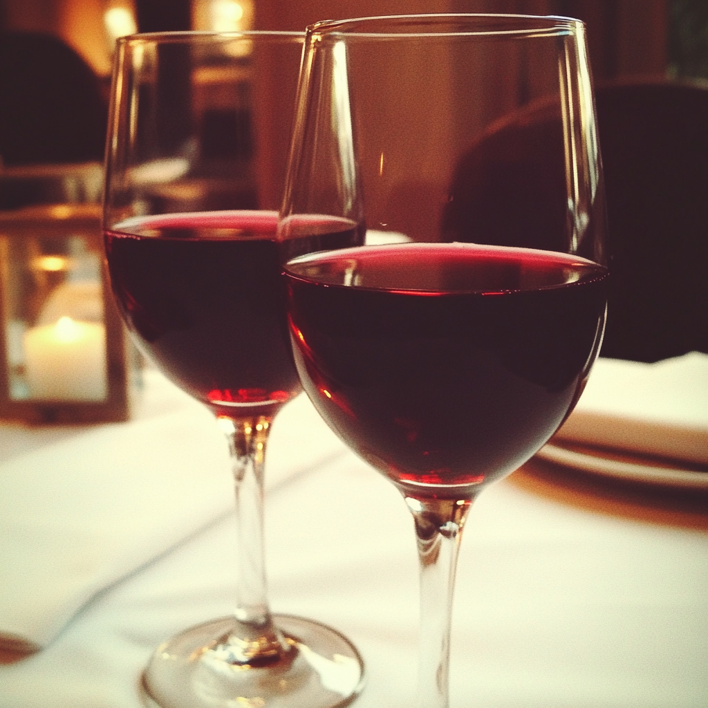 Two glasses of wine on a table | Source: Midjourney