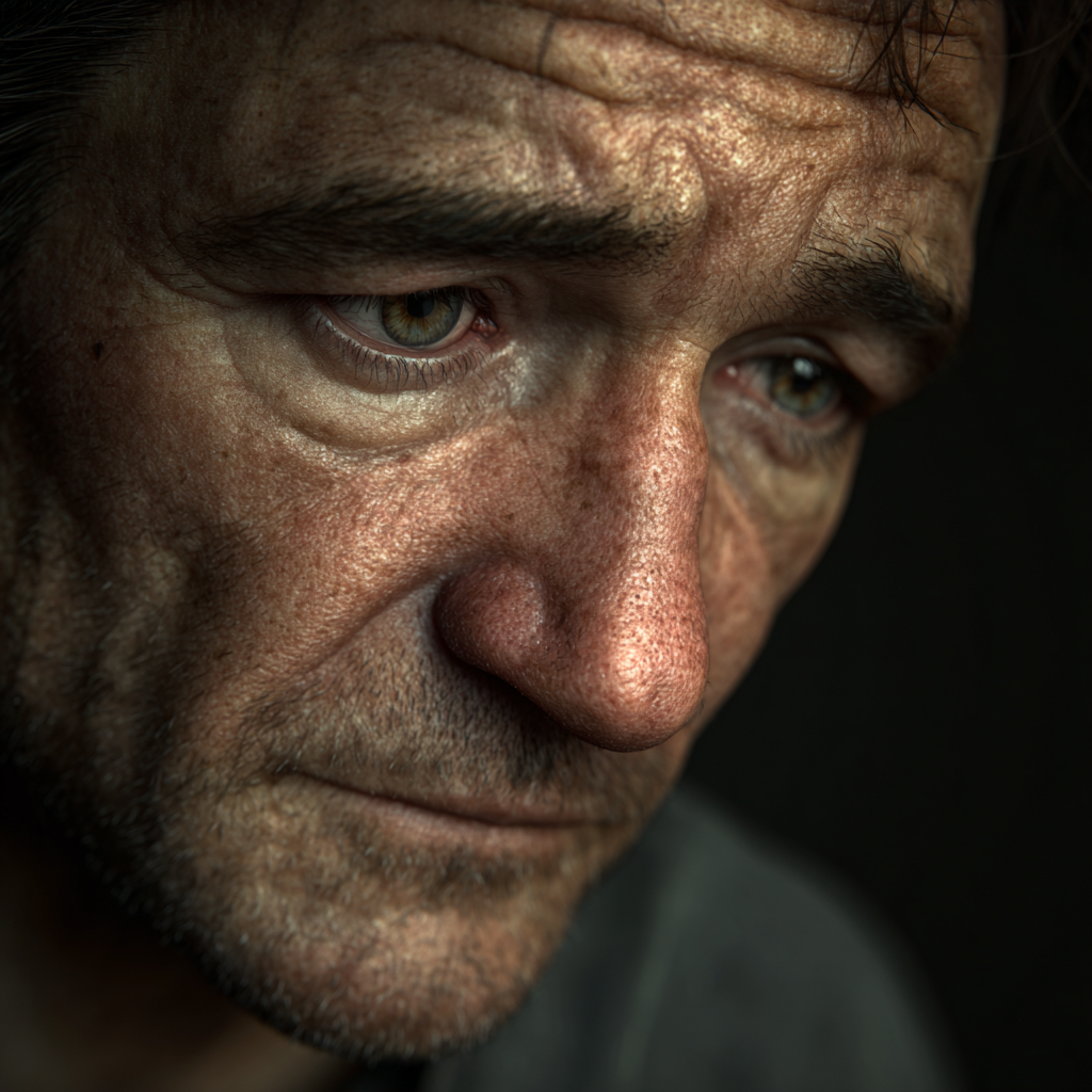 A sad man with his eyes downcast | Source: Midjourney